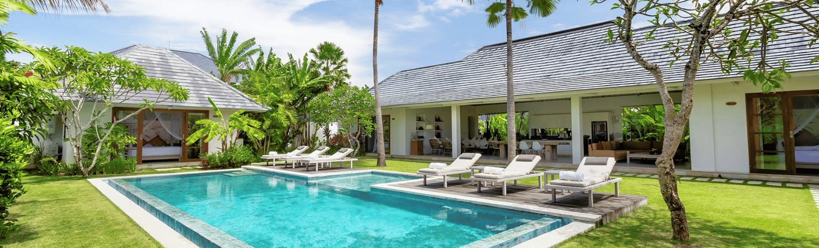 family spending time in holiday villa in Bali