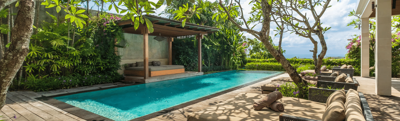 family spending time in holiday villa in Bali