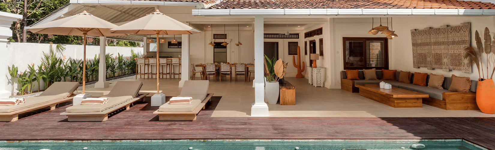family spending time in holiday villa in Bali