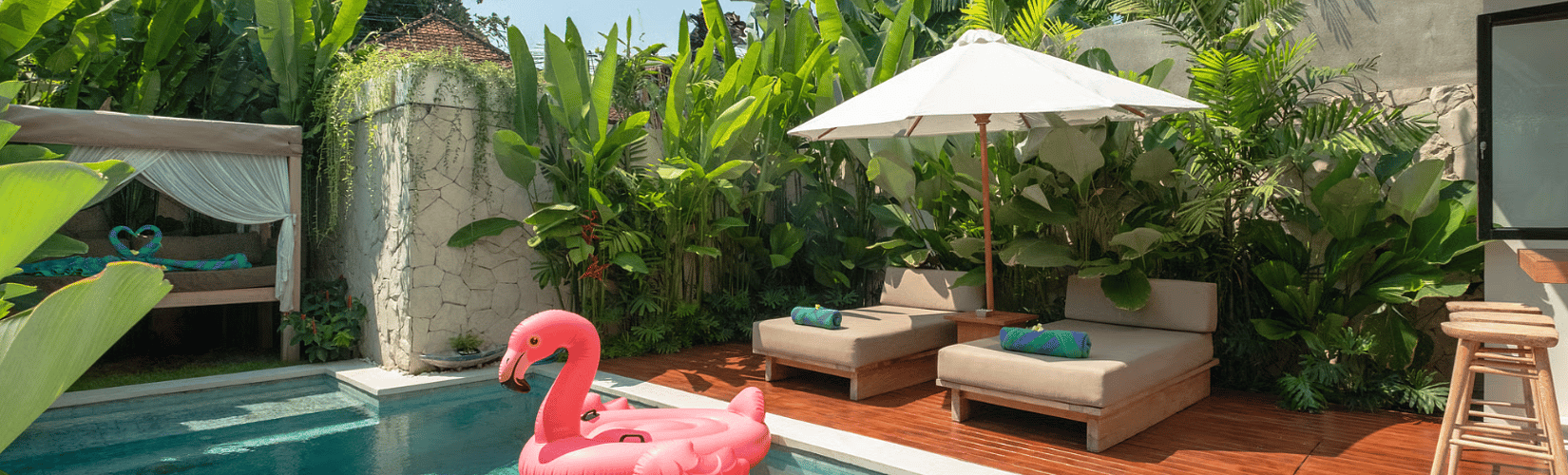family spending time in holiday villa in Bali