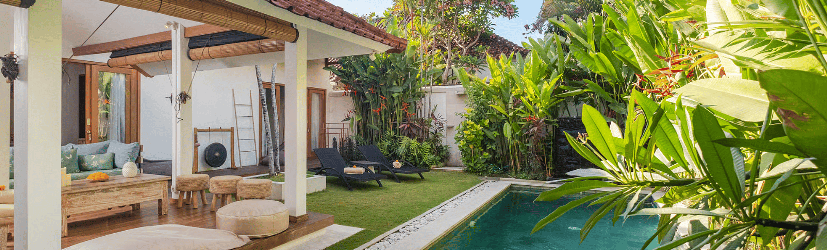 family spending time in holiday villa in Bali