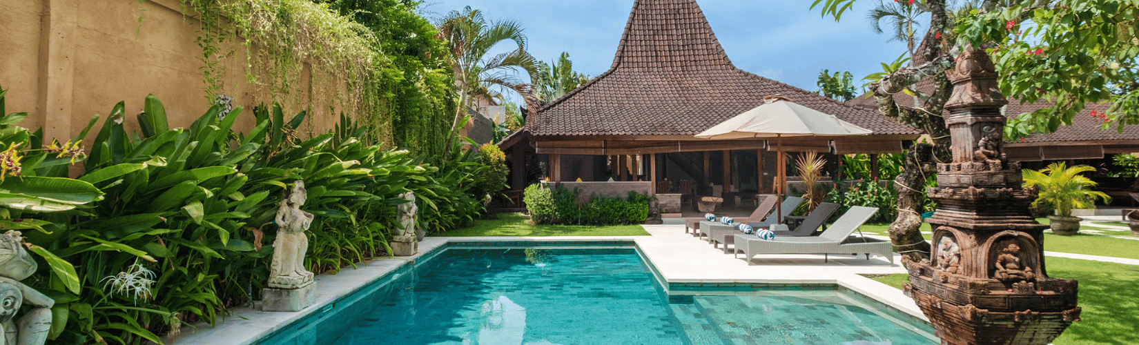 family spending time in holiday villa in Bali
