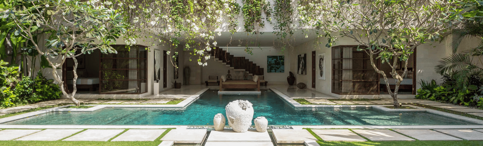 family spending time in holiday villa in Bali