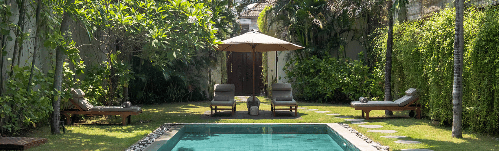family spending time in holiday villa in Bali