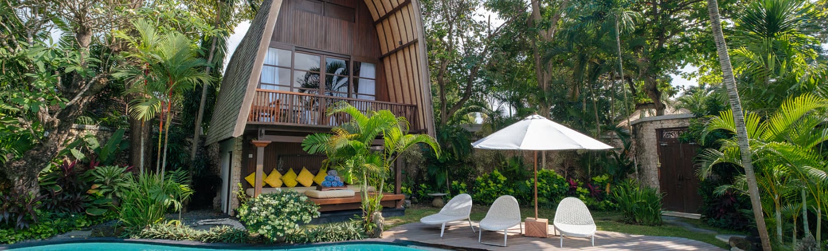 family spending time in holiday villa in Bali