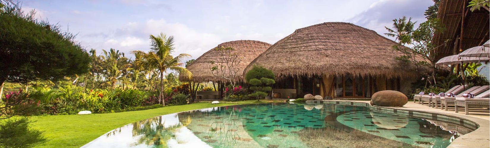 family spending time in holiday villa in Bali