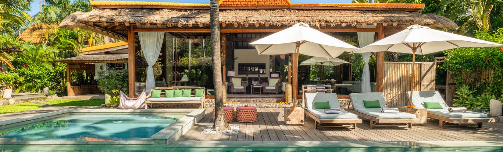 family spending time in holiday villa in Bali