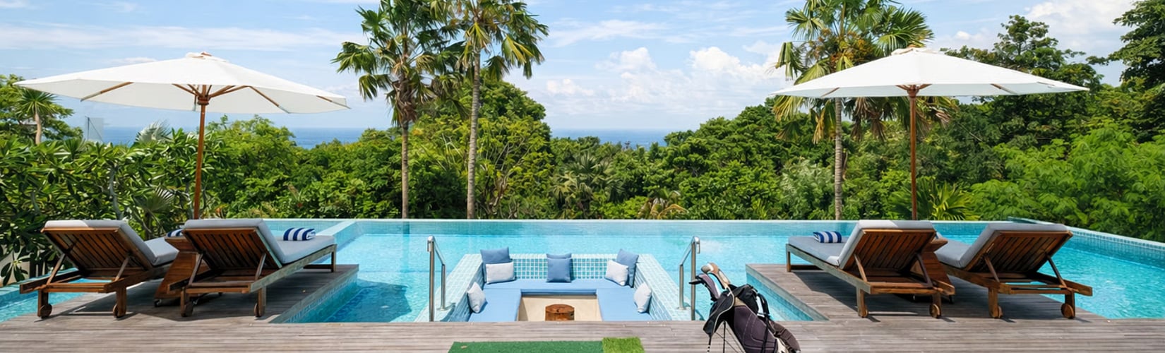 family spending time in holiday villa in Bali