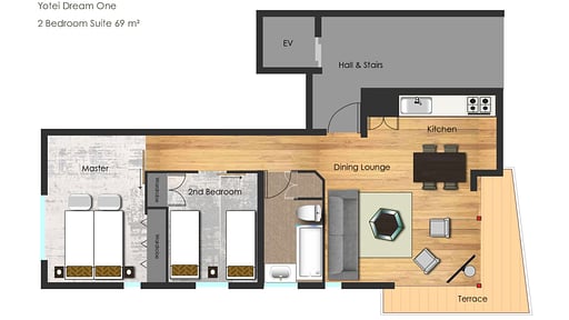 Yotei Dream One Two Bedroom Apartment Floor plan