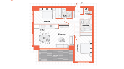 Youtei Tracks Two Bedroom Condo Floor plan