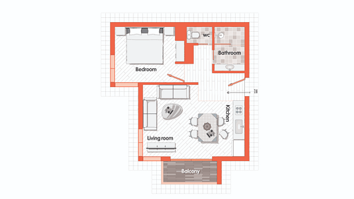 Deep Tracks One Bedroom Condo Floor plan