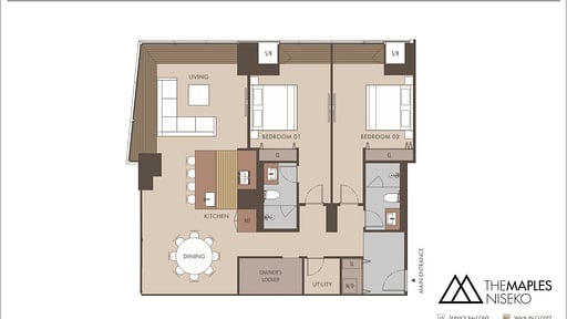 The Maples Niseko 2 Bedroom Ski View Floor plan