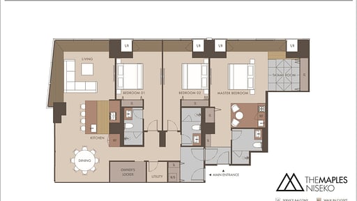 The Maples Niseko 3 Bedroom Ski View Floor plan