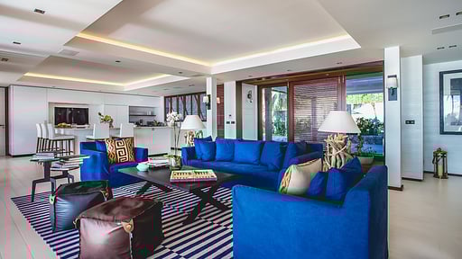 Villa Maison Blanc Bleu Salon