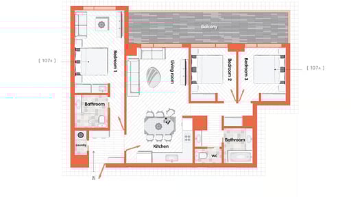 Youtei Tracks Three Bedroom Condo Floor plan