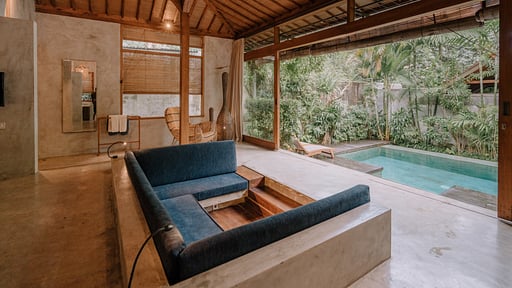 Zin Private Pool Teak Villa Living room